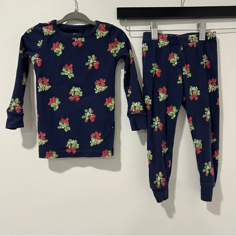 Janie and Jack navy blue strawberry long pajamas 2T